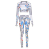 Printed Long Sleeve High-waisted Sports Suit