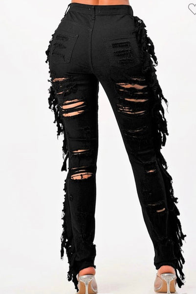 Black Fringe Jeans
