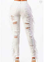 White fringe jeans